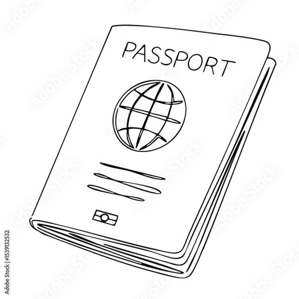 Obraz Black outline vector of a passport with globe emblem, isolated travel document icon