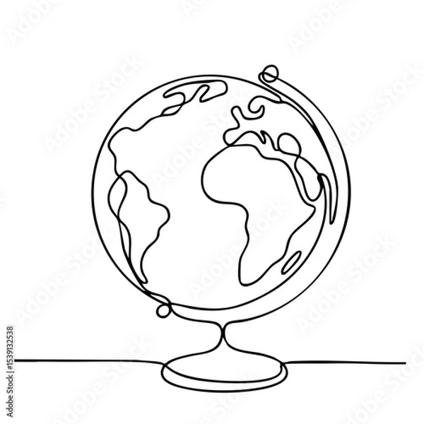 Obraz Monochrome vector line illustration of a globe with continents in stylized outline design