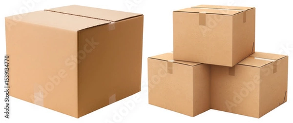 Fototapeta PNG Cardboard boxes for shipping, element set on transparent background