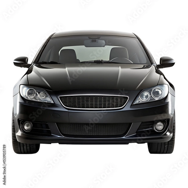 Fototapeta Black Car Front View Isolated on Pure White Background – Automotive Mockup or Concept Render

