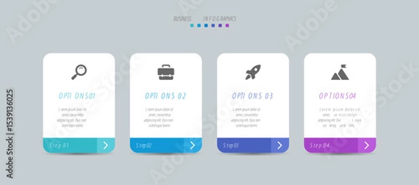 Fototapeta Horizontal progress bar featuring 4 arrow-shaped elements, symbolizing the four stages of business strategy and progression. Clean timeline infographic design template. Vector for presentation