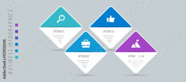 Fototapeta Horizontal progress bar featuring 4 arrow-shaped elements, symbolizing the four stages of business strategy and progression. Clean timeline infographic design template. Vector for presentation
