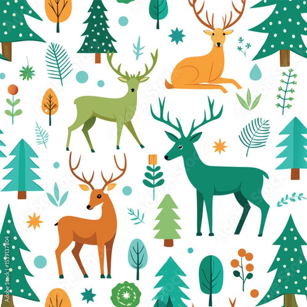 Fototapeta Deer and forest icons pattern