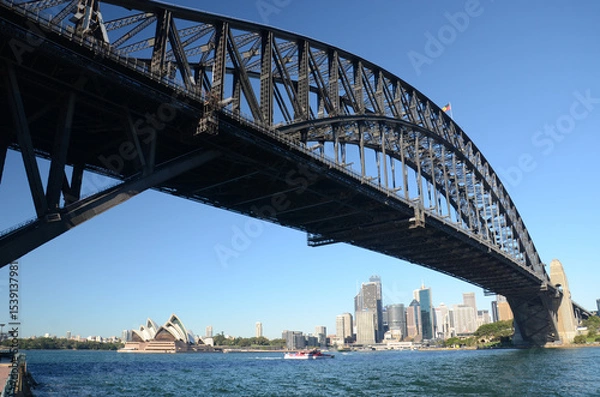 Fototapeta Sydney Harbour Bridge view with Opera House and skyline backdrop