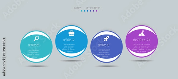Obraz Horizontal progress bar featuring 4 arrow-shaped elements, symbolizing the four stages of business strategy and progression. Clean timeline infographic design template. Vector for presentation