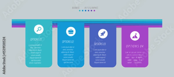 Fototapeta Horizontal progress bar featuring 4 arrow-shaped elements, symbolizing the four stages of business strategy and progression. Clean timeline infographic design template. Vector for presentation