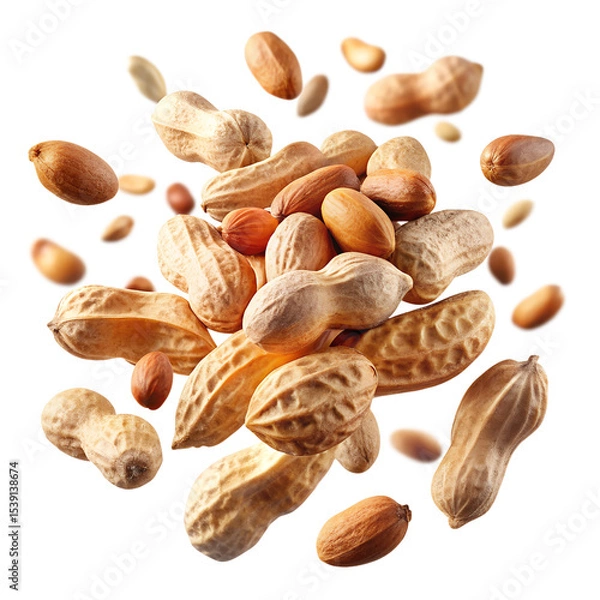 Fototapeta Flying Tasty and Nutritious Peanuts Isolated on Transparent White Background

