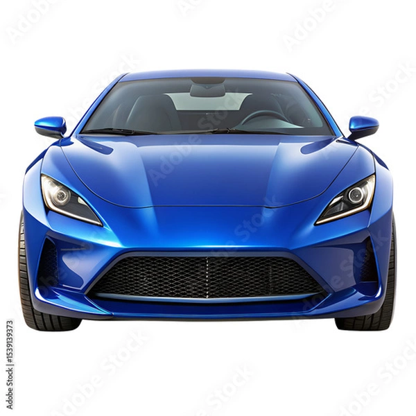 Fototapeta Front View of Sleek Modern Blue Sedan Car Isolated on White Background – Luxury Automotive Mockup

