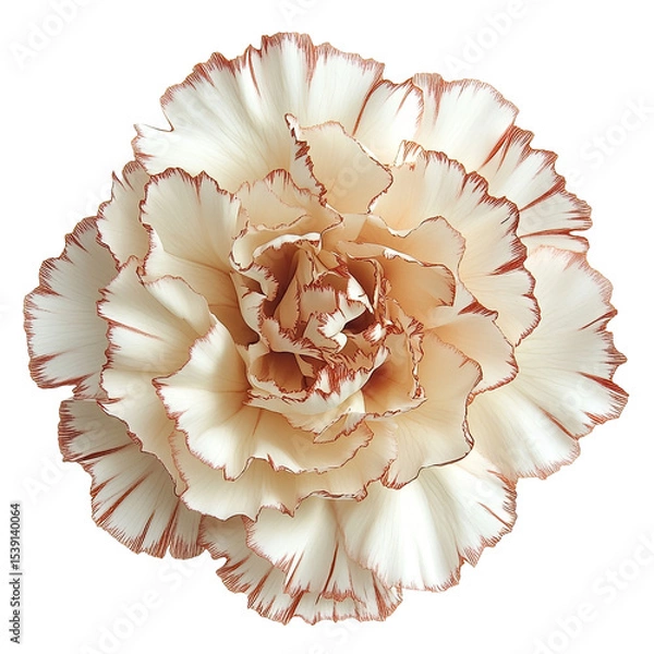 Fototapeta Close up of a beautiful white carnation flower with red edges on a black background