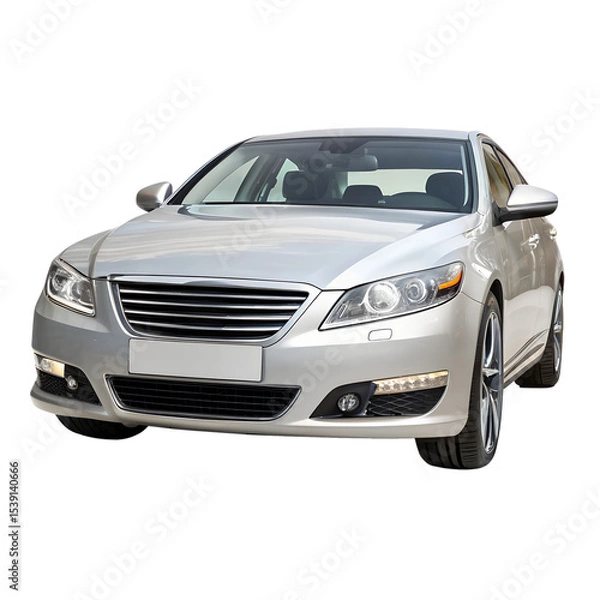 Fototapeta Front View of Sleek Modern Silver Sedan Car Luxury Vehicle on White Background

