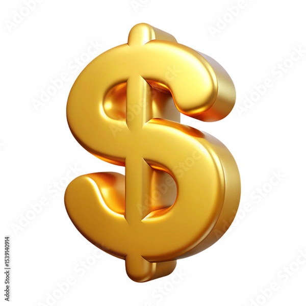 Fototapeta Golden Dollar Sign 3D Render Icon Isolated on White Background

