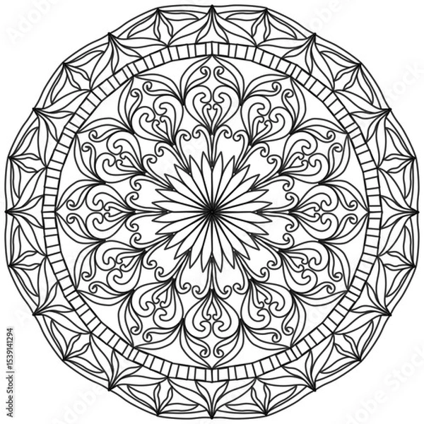 Fototapeta Mandala 378, ethnic, swirl pattern, object isolated on white background. Coloring page 437, hand drawn, vector.