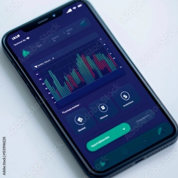 Fototapeta Mobile App UI Finance Dashboard with Chart on Phone Screen ,Finance ,MobileUI