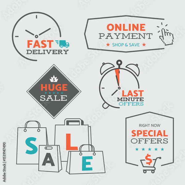 Fototapeta Set of flat design sale icons and badges for web and mobile shopping - vector eps8