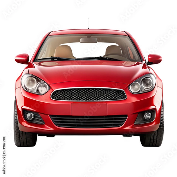 Fototapeta Red Car Front View on Pure White Background

