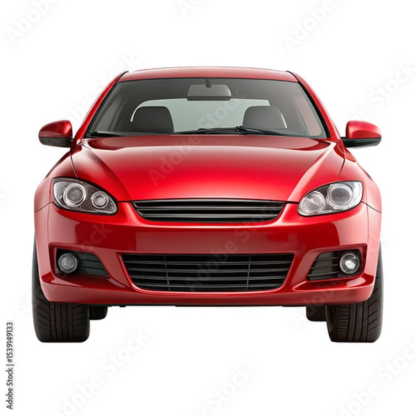 Fototapeta Red Car Front View on Pure White Background

