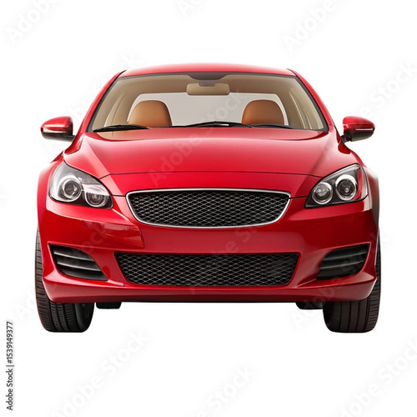 Fototapeta Red Car Front View on Pure White Background

