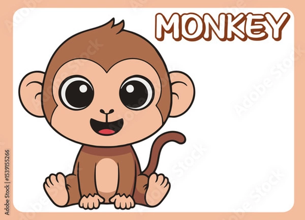 Fototapeta Cute little  monkey  happy smile cartoon illustration.