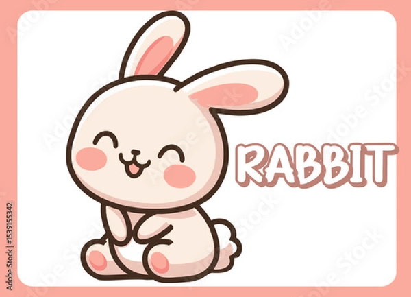 Fototapeta Cute little rabbit  happy smile cartoon illustration.