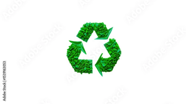 Fototapeta Photo of recycling symbol made entirely out of green leaves isolated on transparent background