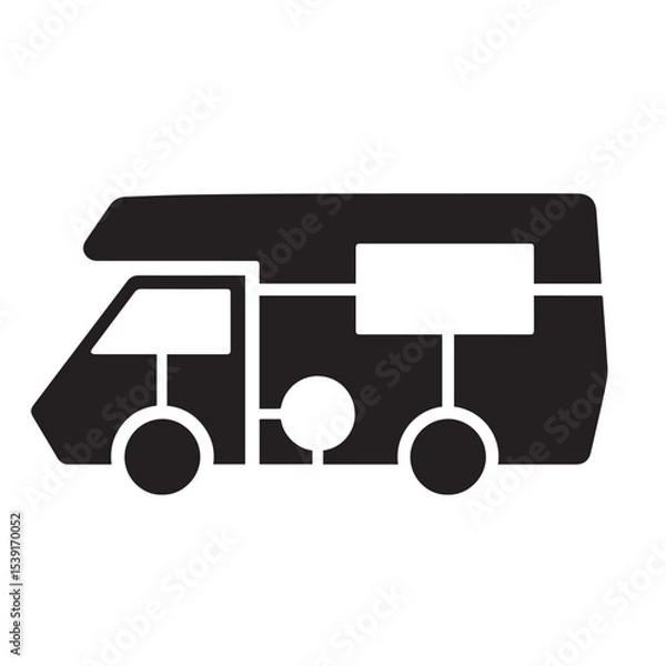 Fototapeta Vector Icon sticker of the motorhome Vector monochrome illustration of a camper van icon isolated on white background