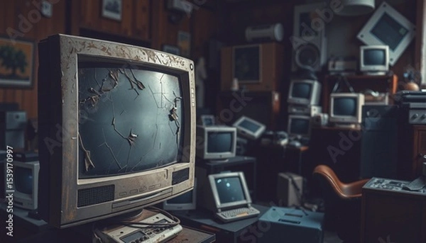 Fototapeta Retro Room of Broken Technology