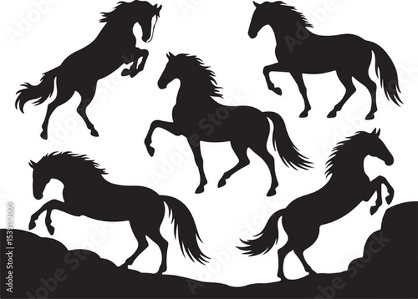 Fototapeta Five horse silhouettes in dynamic poses