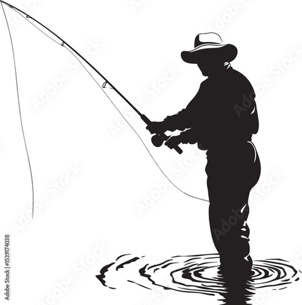 Fototapeta Silhouette of a Fisherman Casting a Fly Rod