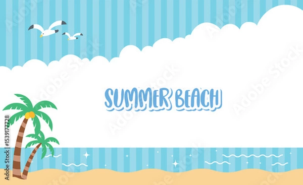 Fototapeta A bright and colorful summer beach scene vector illustration.  summer background