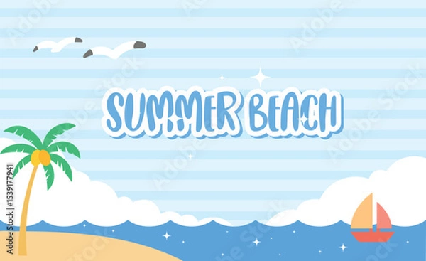 Fototapeta A bright and colorful summer beach scene vector illustration.  summer background
