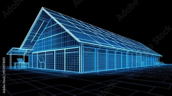 Obraz Detailed architectural rendering of a warehouse structure.
