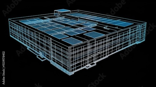 Obraz Wireframe illustration of a large warehouse building.