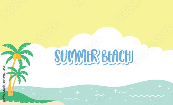 Fototapeta A bright and colorful summer beach scene vector illustration.  summer background