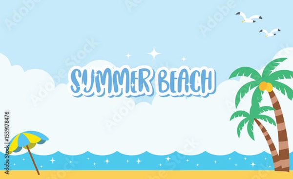 Fototapeta A bright and colorful summer beach scene vector illustration.  summer background