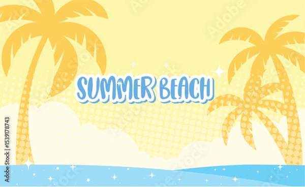 Fototapeta A bright and colorful summer beach scene vector illustration.  summer background