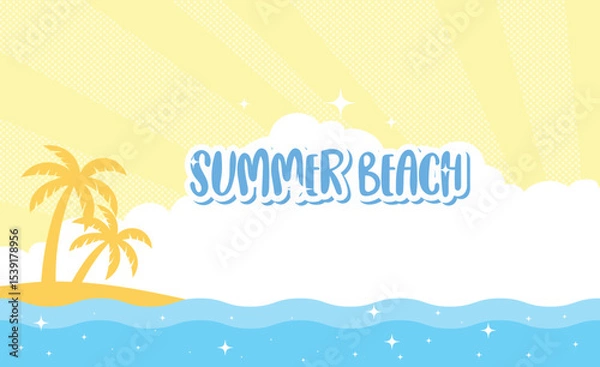 Fototapeta A bright and colorful summer beach scene vector illustration.  summer background