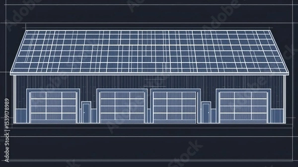 Obraz Architectural drawing of a multi-bay garage building.
