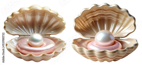 Fototapeta The shell open with a white pearl isolated on transparent background.