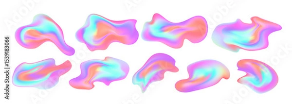 Fototapeta Abstract Gradient Fluid Shapes Set in Vibrant Multicolor Palette. Vivid flowing holographic shapes in pastel tones creating vibrant abstract compositions.
