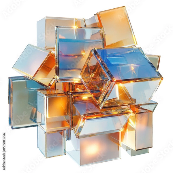 Fototapeta Colorful Glass Sculpture with Illuminated Transparency and Geometric Design on transparent background