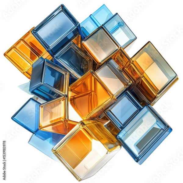 Fototapeta Colorful Glass Blocks Arrangement in Blue and Orange Tones for Artistic Home Decor on transparent background