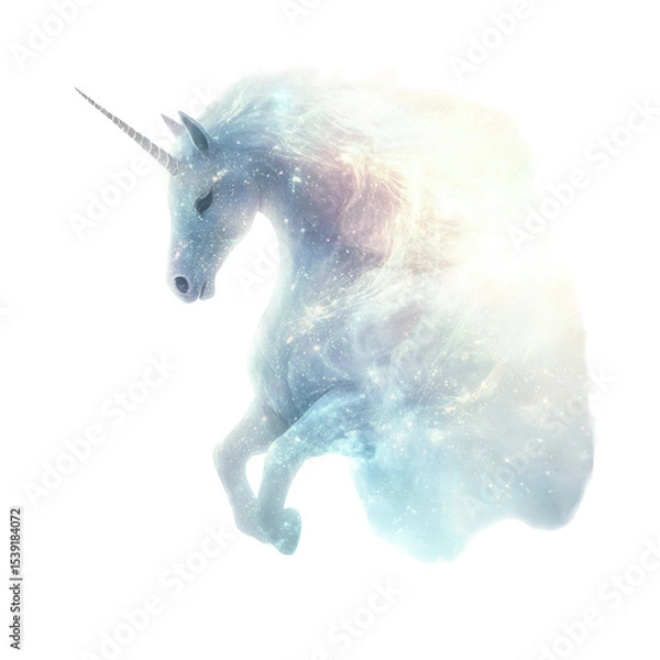 Fototapeta Ethereal Unicorn with Cosmic Aura in a Dreamlike Setting on transparent background