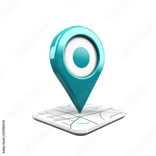 Fototapeta 3D Location Pin Icon on Map Background for Navigation and Mapping Applications on transparent background