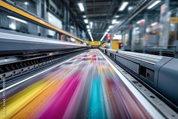 Obraz Large format printer printing large colorful banner in printing house