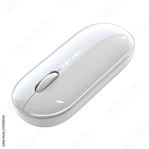 Fototapeta Sleek White Wireless Mouse with LED Indicators for Modern Workspaces on transparent background