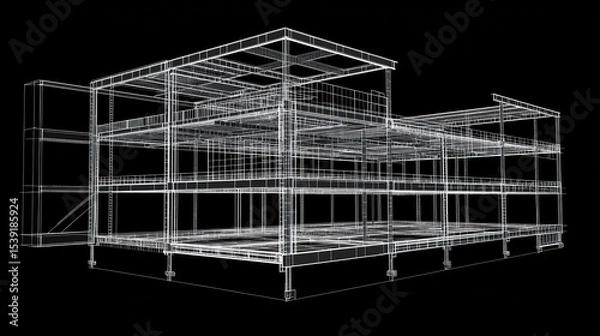 Obraz Architectural drawing of a multi-story building framework.