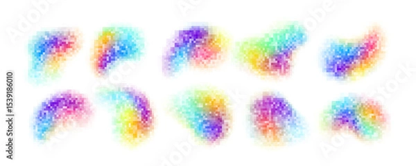 Fototapeta Abstract Rainbow Gradient Point Clusters in a Digital Illustrative Style. Colorful abstract dot clusters resembling artistic shapes on white background, vibrant design