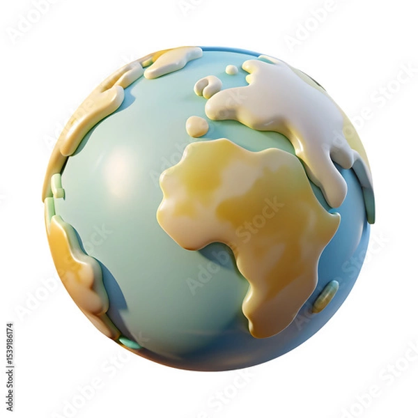 Fototapeta Cartoon earth globe 3d render isolated on transparent background
