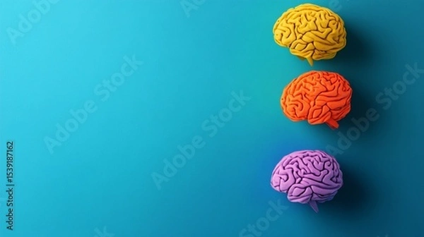 Obraz Colorful brain illustrations on a vibrant turquoise background, representing creativity, intelligence, and cognitive functions, ideal for educational and artistic projects.