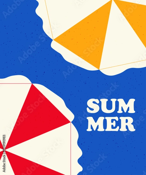 Obraz summer banner, beach umbrellas on a blue background, grain texture, vector